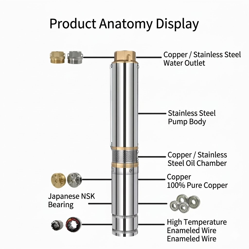 Stainless Steel Solar Submersible Pump Structure Image